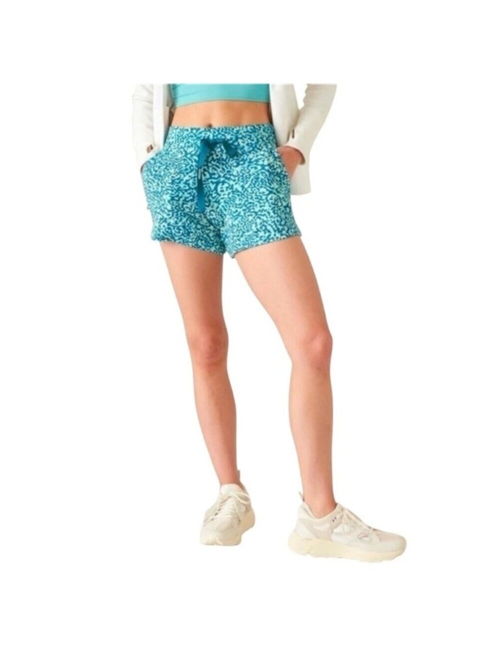 NWT Athleta Balance 4" Shortie in Clouded Leopard Blue Elastic Waist XS